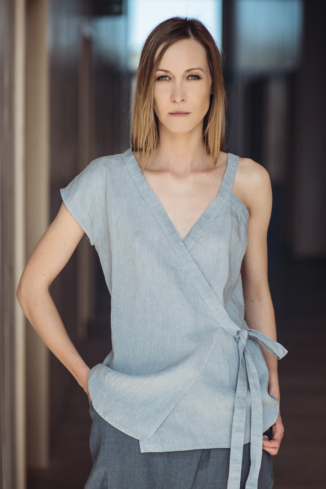 Asymmetric Pure Linen Blouse Motumo - 14P2 - 女装衬衫 - 亚麻 多色
