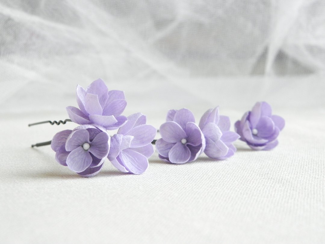 Lilac flowers hair pins Small wedding hair clip - 发饰 - 其他材质 紫色