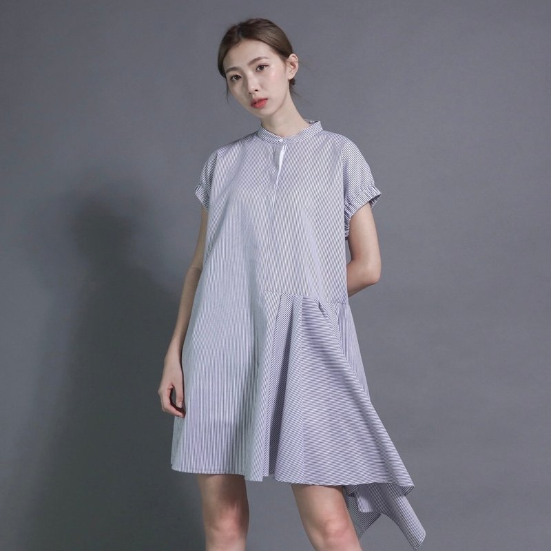 SU:MI said Voyager 航海家不对称波浪洋装_7SF015_灰白条纹 - 洋装/连衣裙 - 棉．麻 灰色