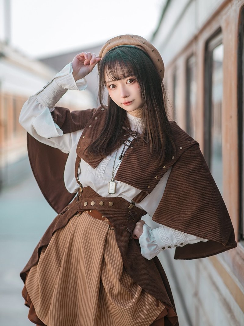 蒸汽朋克  咖色 棕色 灯芯绒 无袖外搭 外套披肩 披风斗篷 - 女装西装外套/风衣 - 其他人造纤维 咖啡色