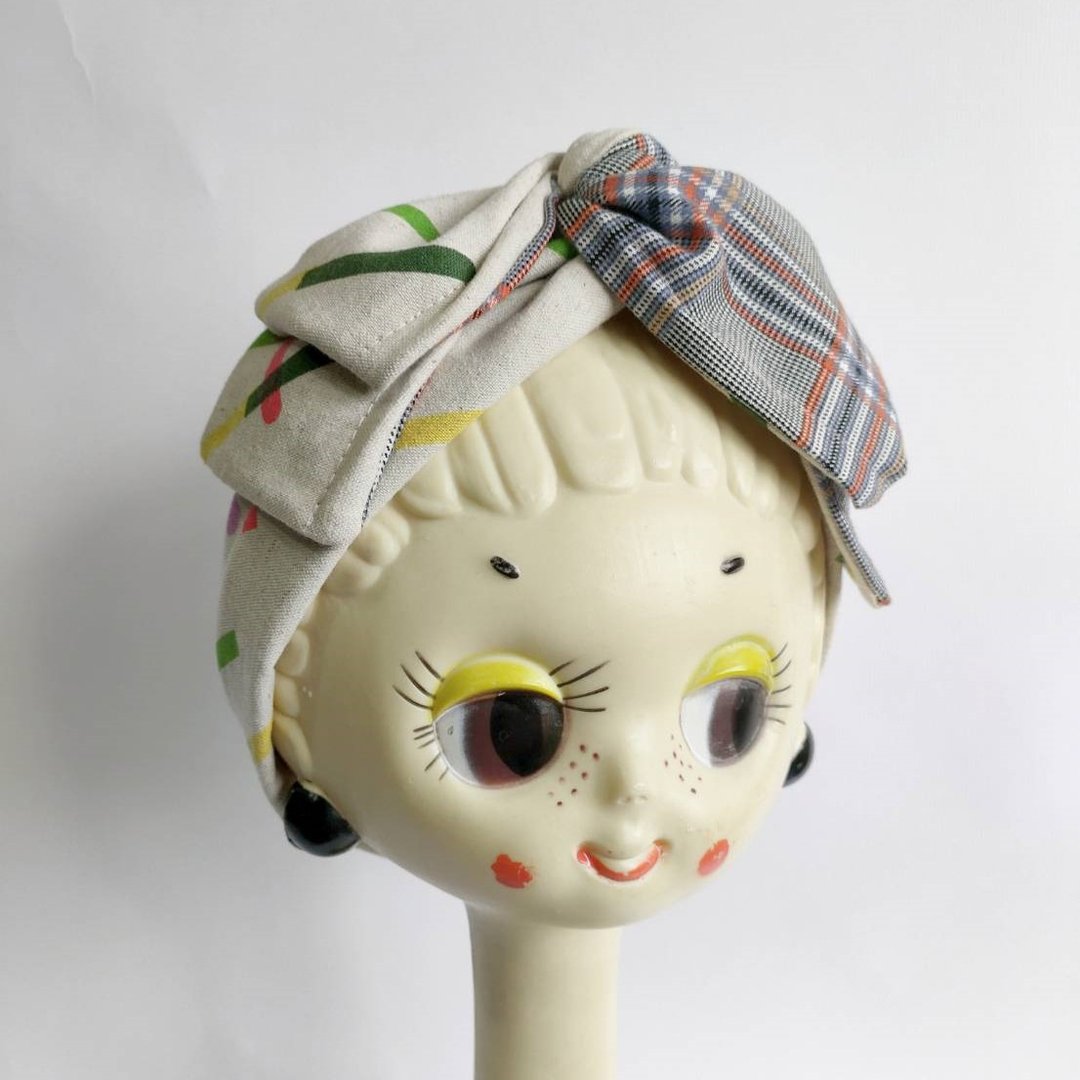 Petitbebe~格子绿条纹软铁丝发带 - 发饰 - 棉 黑色