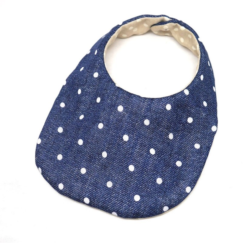 Japanese Handmade 4-layer-double gauze Baby Bib /denimu-ish dots - 围嘴/口水巾 - 棉．麻 蓝色