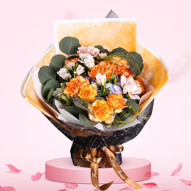 鲜花花束 (康乃馨12支、啧泉草、小飞燕、香雪兰及其它衬花) GF0 - 植栽/盆栽 - 植物．花 
