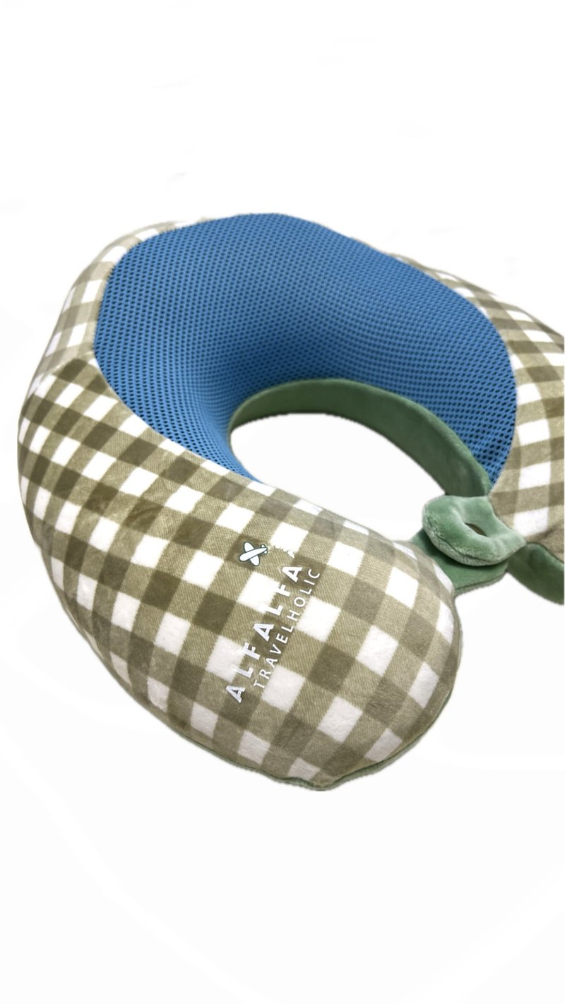 U形格仔并布-透气记忆棉颈枕 -  绿白格仔 - 颈枕/旅行枕 - 聚酯纤维 绿色