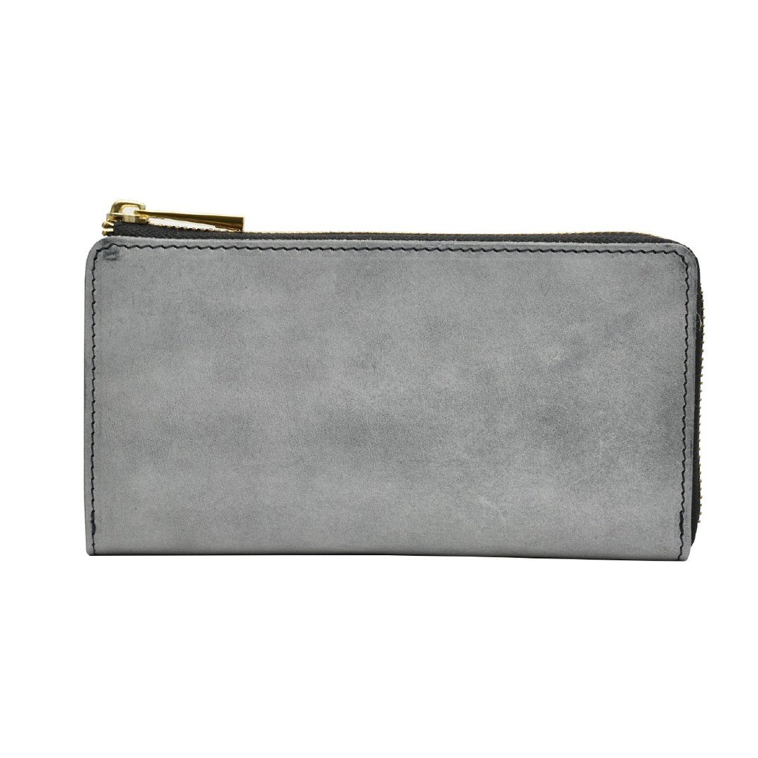 TIDY Classic Keep your wallet tidy Tochigi Leather White Wax L-shaped zipper Long wallet Named Navy JAW026 - 皮夹/钱包 - 真皮 蓝色