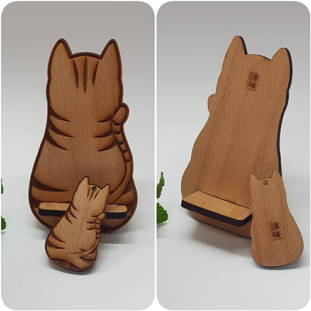 cat 猫咪手机架 - 手机座/防尘塞 - 木头 