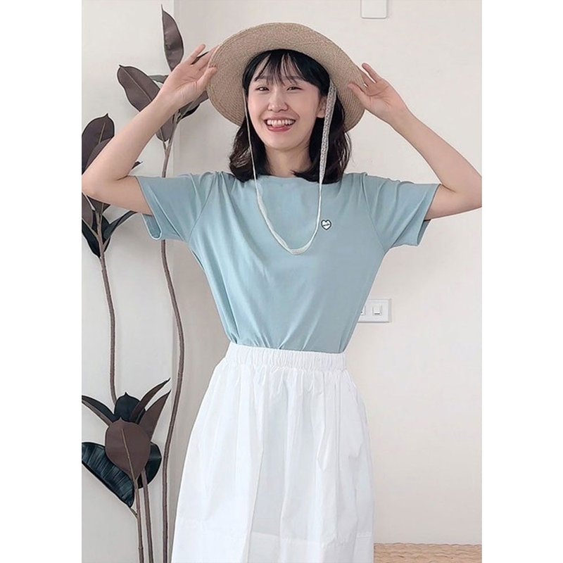 witharch刺绣弹力棉T恤-水蓝 - 女装 T 恤 - 棉．麻 