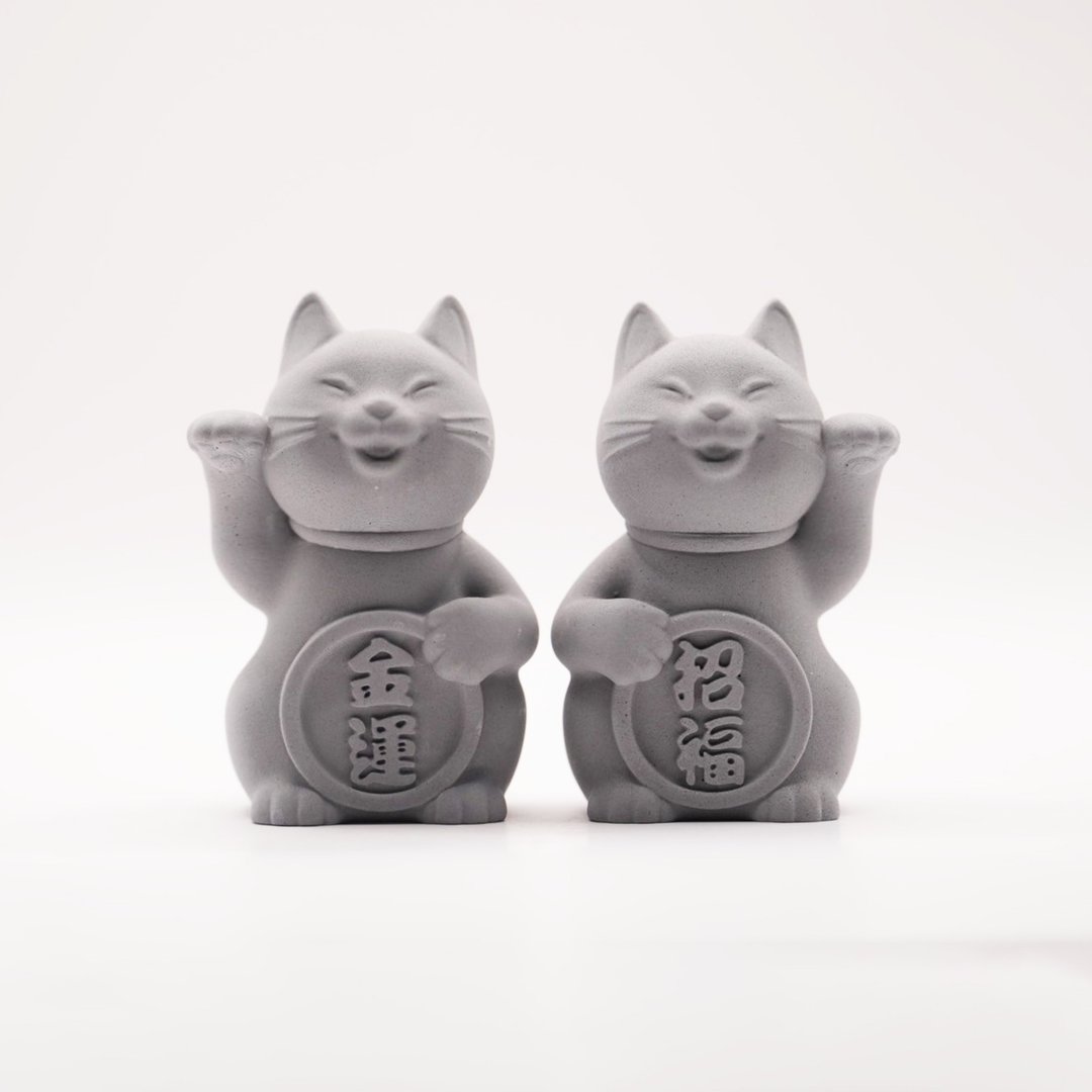 【礼物首选】15 厘米炭钱水泥招财猫 - 玩偶/公仔 - 水泥 灰色