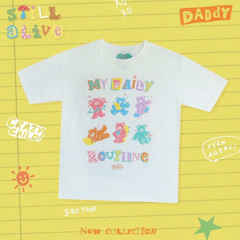 Daddy My Daily Routine Over Size T-Shirt - 女装 T 恤 - 其他材质 白色