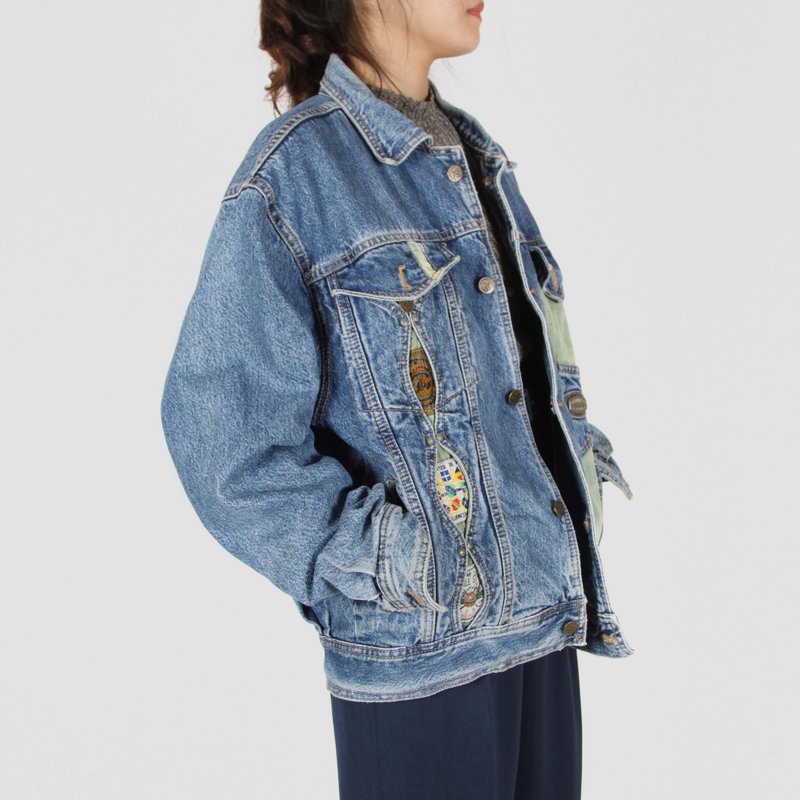 【蛋植物古着】庆典缝隙宽版古着牛仔外套 - 女装休闲/机能外套 - 棉．麻 蓝色