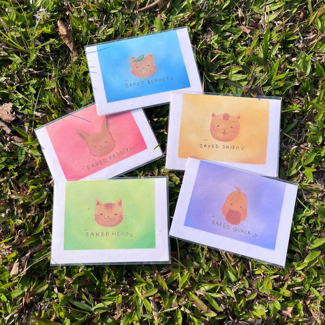 炙烧萌宠系列 - 手做粉彩明信片 - 五款 postcards - 卡片/明信片 - 纸 
