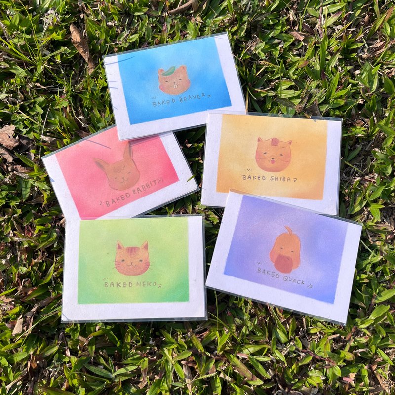 炙烧萌宠系列 - 手做粉彩明信片 - 五款 postcards - 卡片/明信片 - 纸 