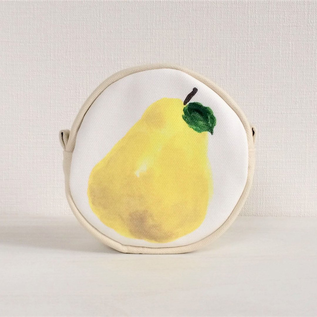 Fruit garden circle pouch pear - 化妆包/杂物包 - 棉 黄色