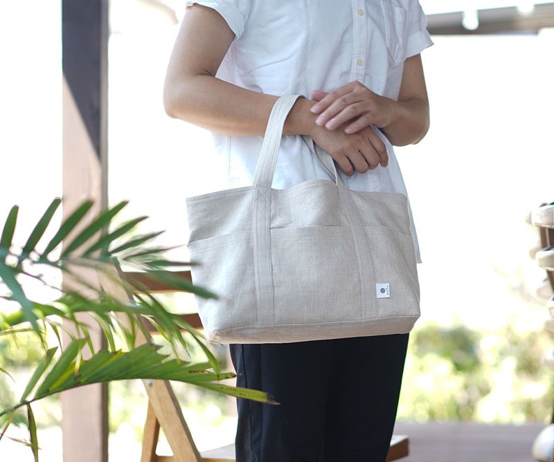 wafu --Linen Tote Bag / z007a - 手提包/手提袋 - 亚麻 卡其色