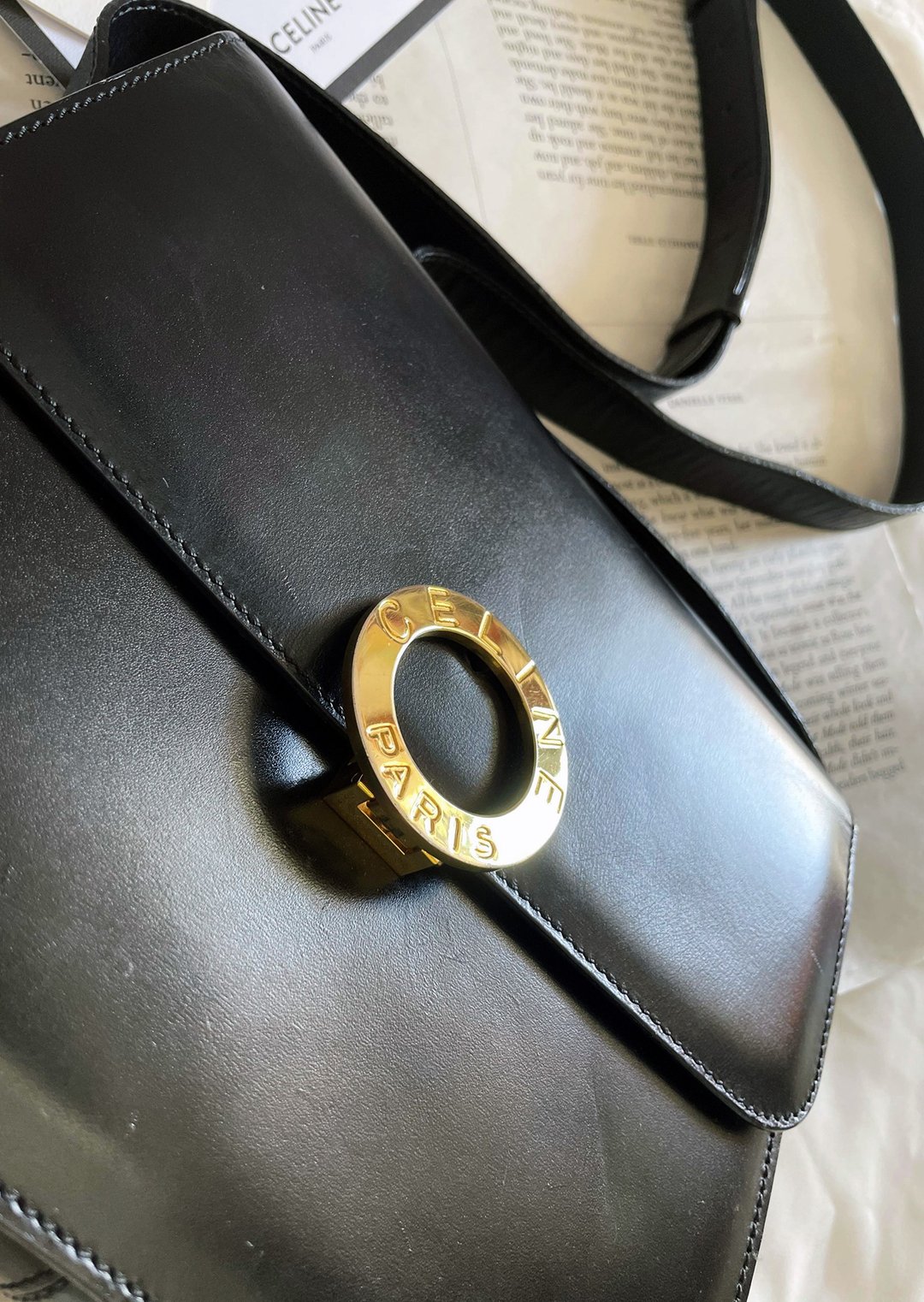 中古美品 CELINE赛琳 大金环box 豆腐包单肩包斜背包斜背包斜背袋 - 侧背包/斜挎包 - 真皮 黑色
