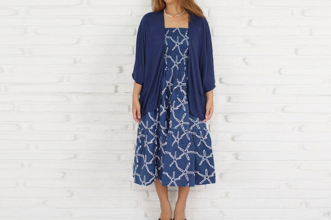 Starfish Print Tiered One Piece Dress - 洋装/连衣裙 - 其他材质 蓝色
