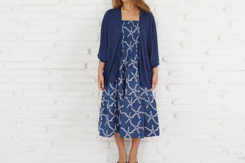 Starfish Print Tiered One Piece Dress - 洋装/连衣裙 - 其他材质 蓝色