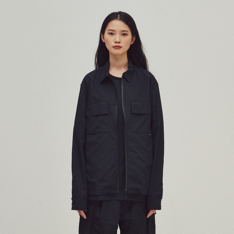 EVOLVE(D) - RE-NYLON - Crinkle zipper coat (black) - 男装外套 - 尼龙 黑色