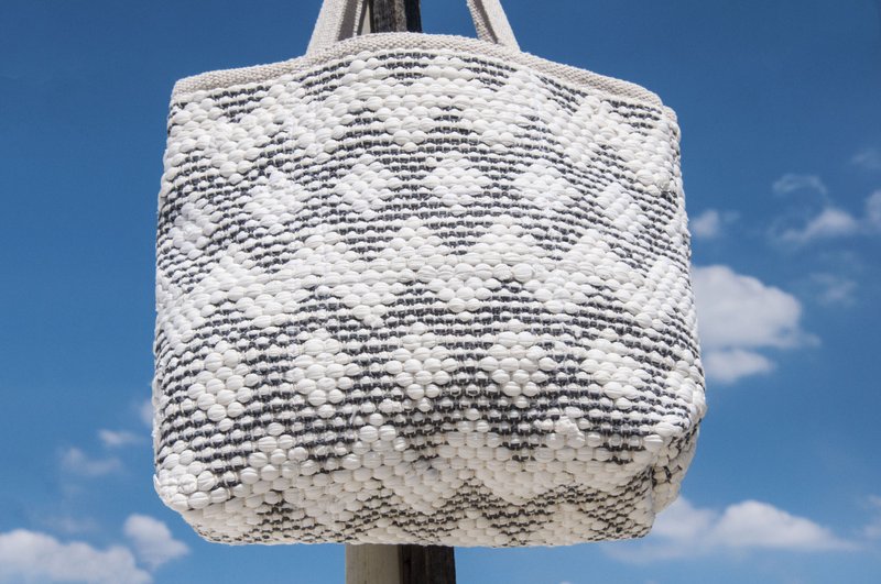 棉布编织布轻便包 斜背包 侧背包 肩背包 托特包 购物袋-日本山丘 - 侧背包/斜挎包 - 棉．麻 白色