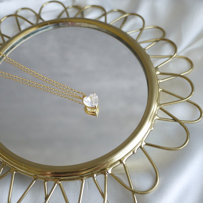 简约爱心锆石项链 - 项链 - 珐琅 金色