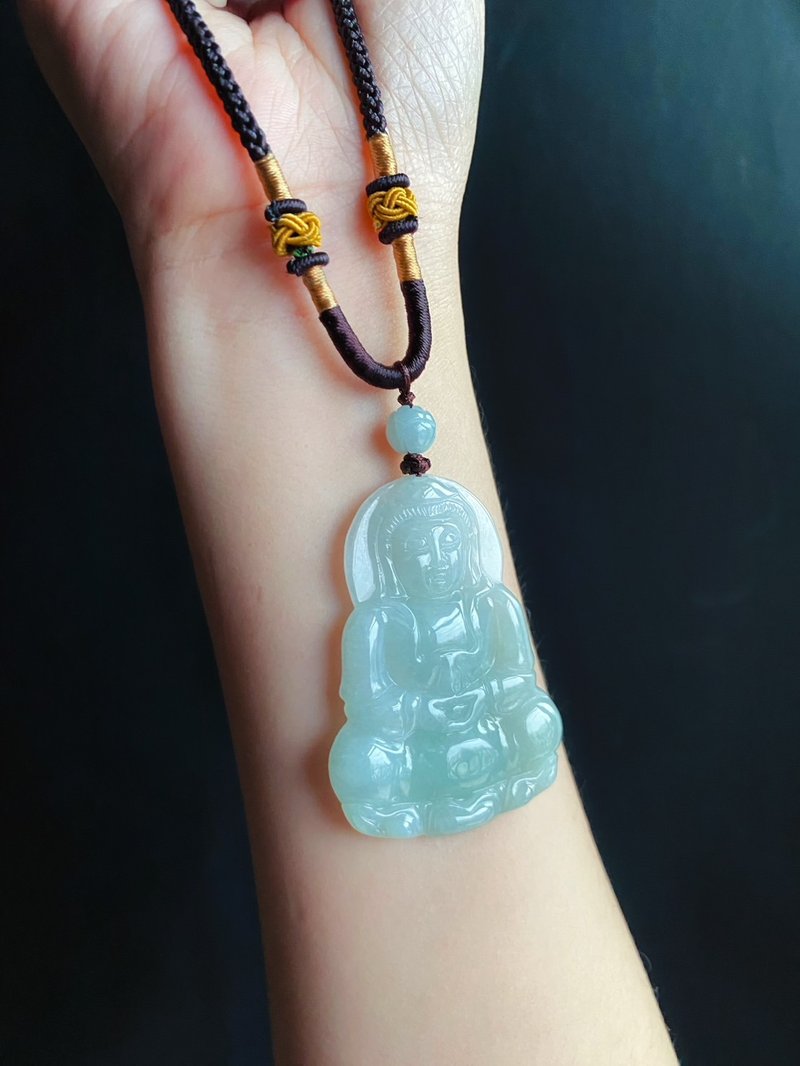 天然缅甸玉翡翠 观音 菩萨 礼物 玉坠 项链 吊饰 保平安 佛像 - 项链 - 玉石 绿色