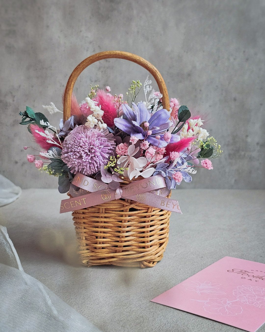 春日扩香小花篮【成品/材料包】 - 植栽 - 植物．花 粉红色