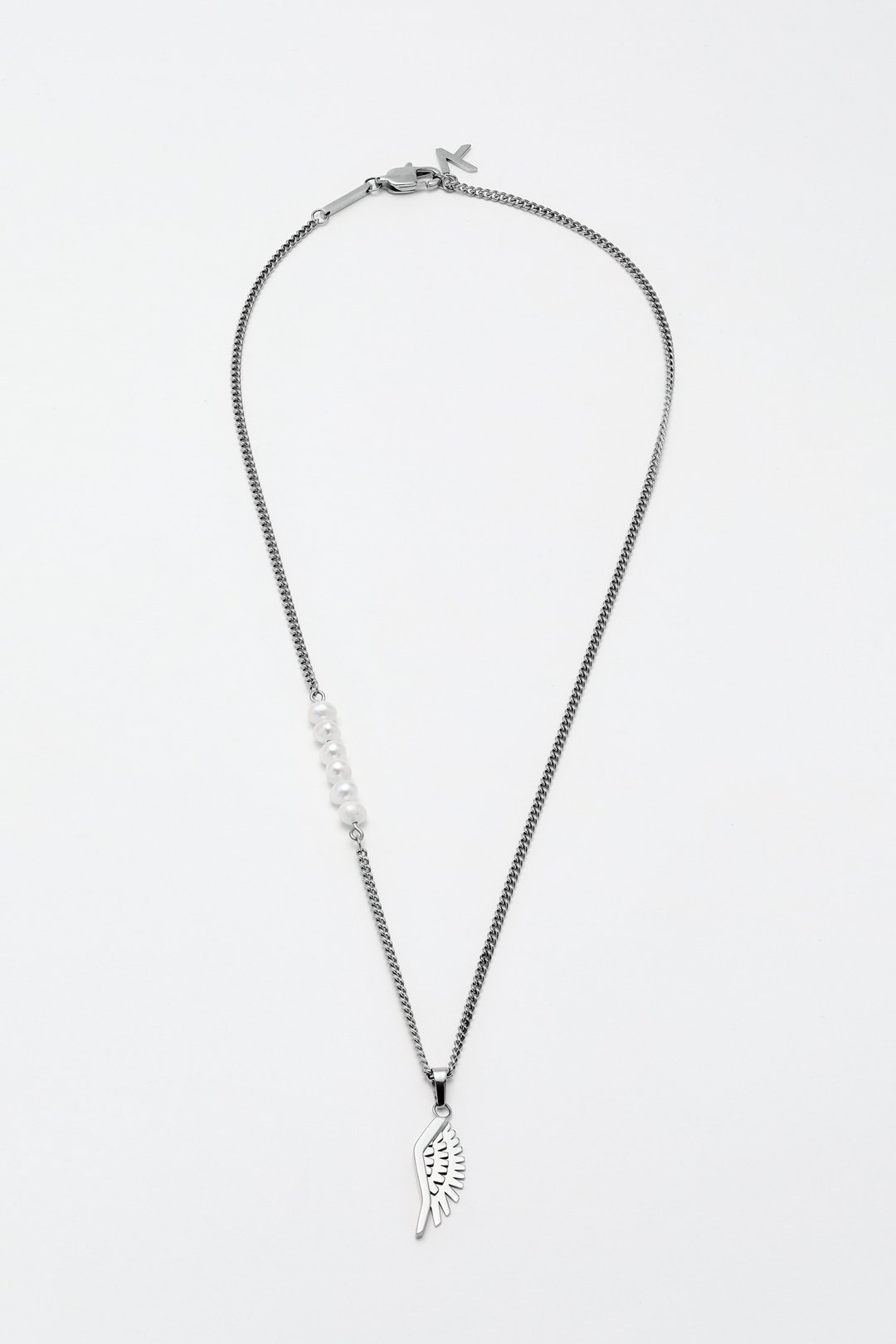 Robot Wing Necklace Silver & White Pearl (470mm)  颈链 - 项链 - 不锈钢 