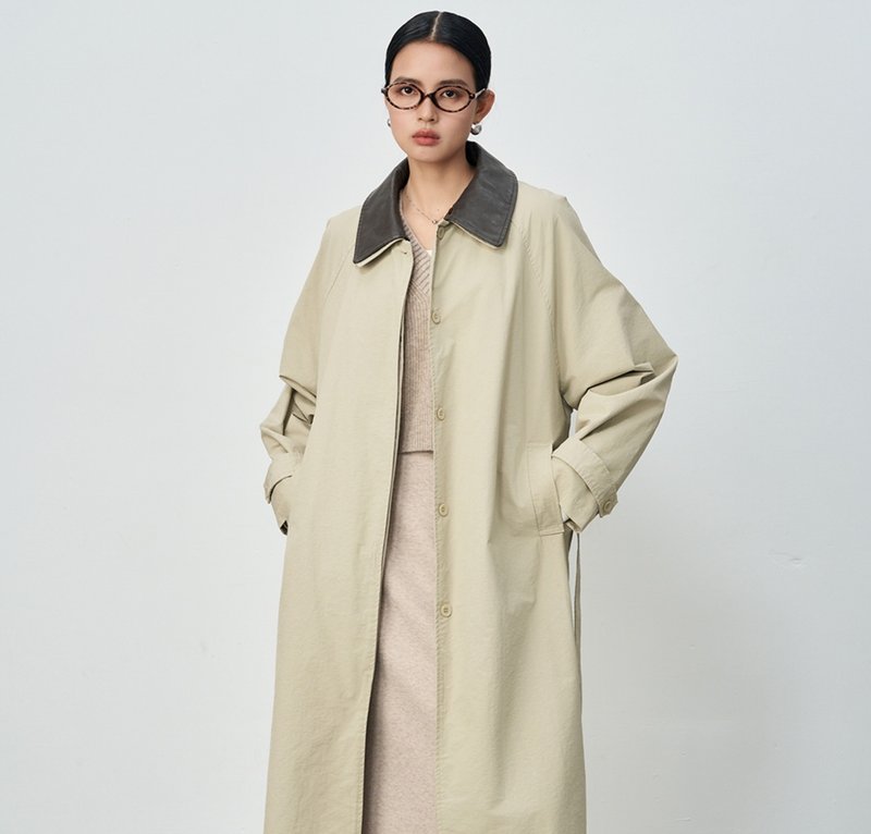 【巴恩】法式简约/巴恩风/翻皮领风衣 - 女装西装外套/风衣 - 棉．麻 卡其色