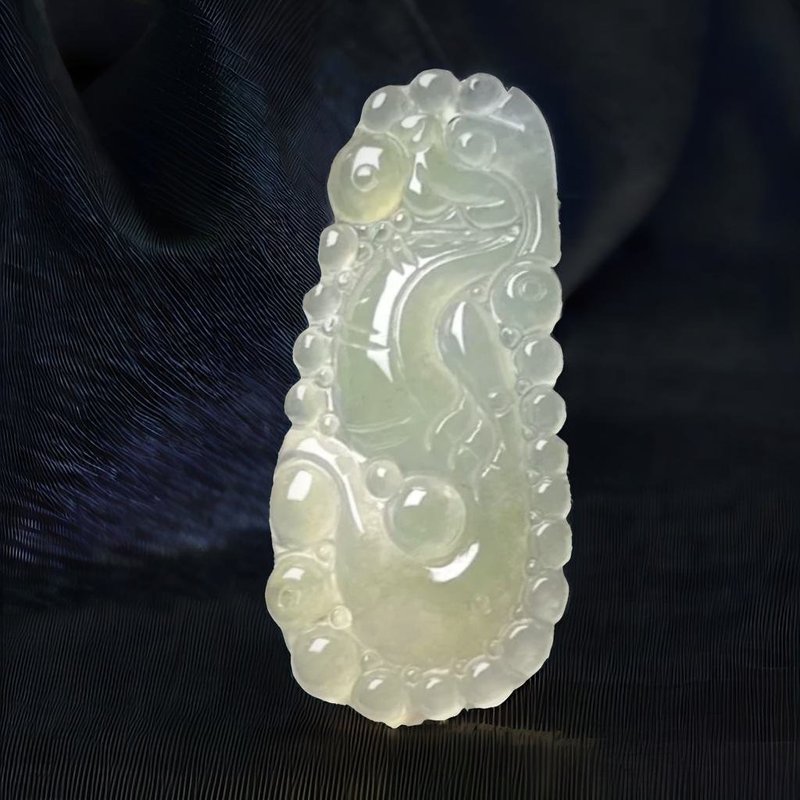 冰种翡翠怀古龙牌项链 | 天然缅甸玉翡翠A货 | 送礼 - 项链 - 玉石 透明