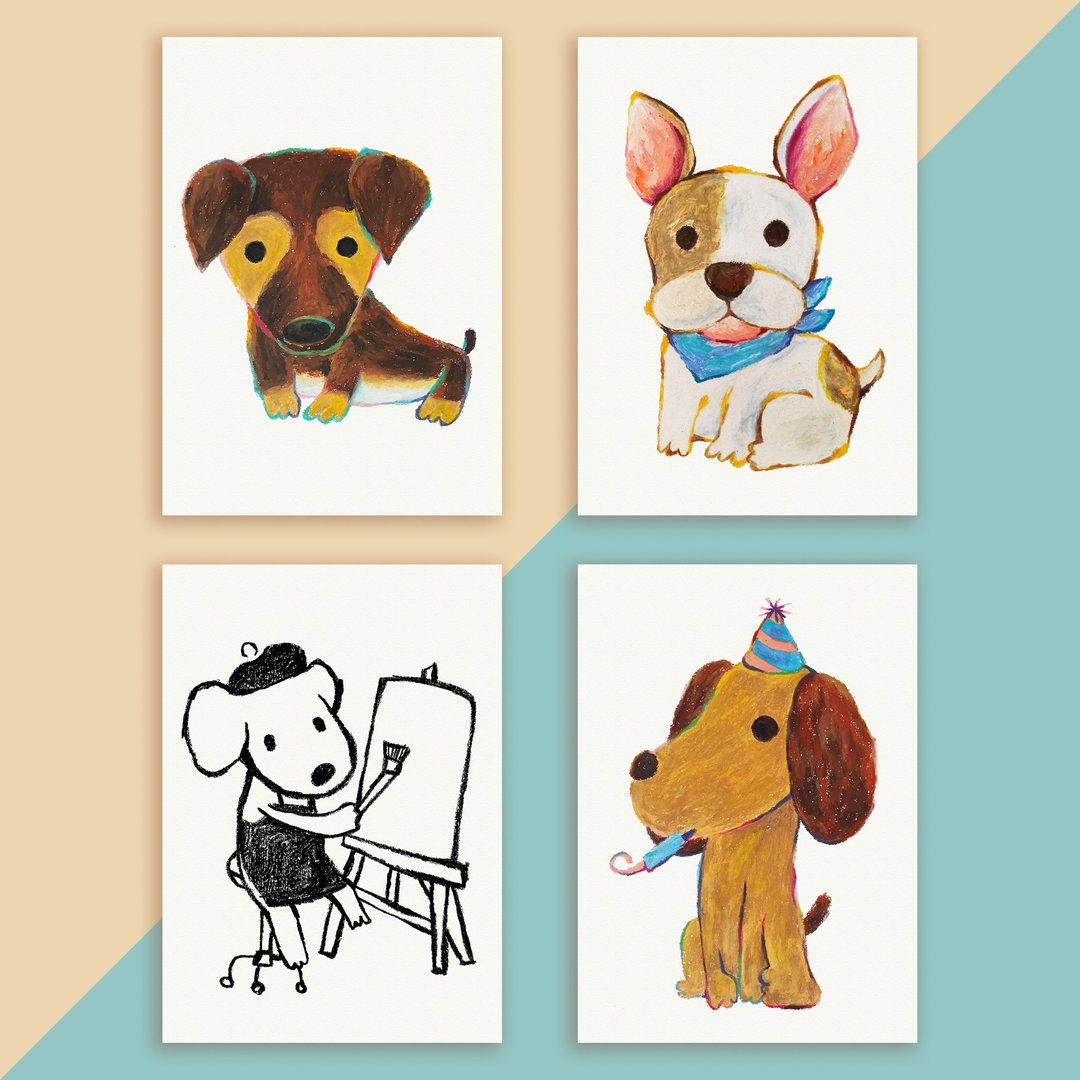 狗 萌宠 腊肠狗 斗牛犬  明信片 贺年 生日 万用卡 - 卡片/明信片 - 纸 咖啡色