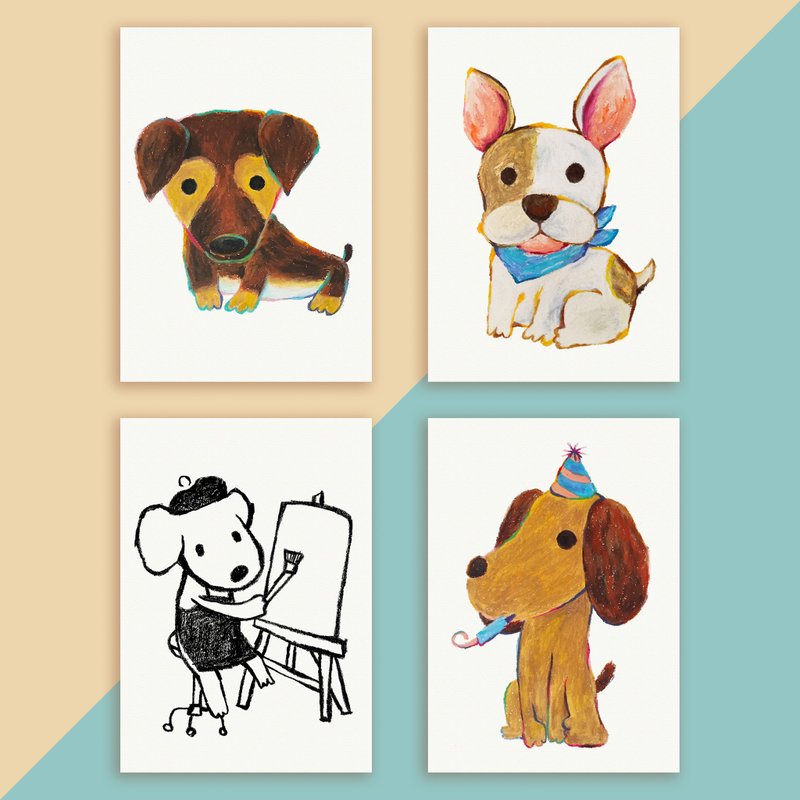 狗 萌宠 腊肠狗 斗牛犬  明信片 贺年 生日 万用卡 - 卡片/明信片 - 纸 咖啡色