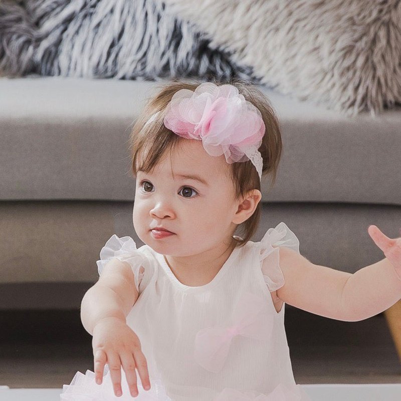 宝宝专属  Headband 手工头饰 -渐层花朵蕾丝带头饰  粉红漫游 - 婴儿饰品 - 聚酯纤维 粉红色
