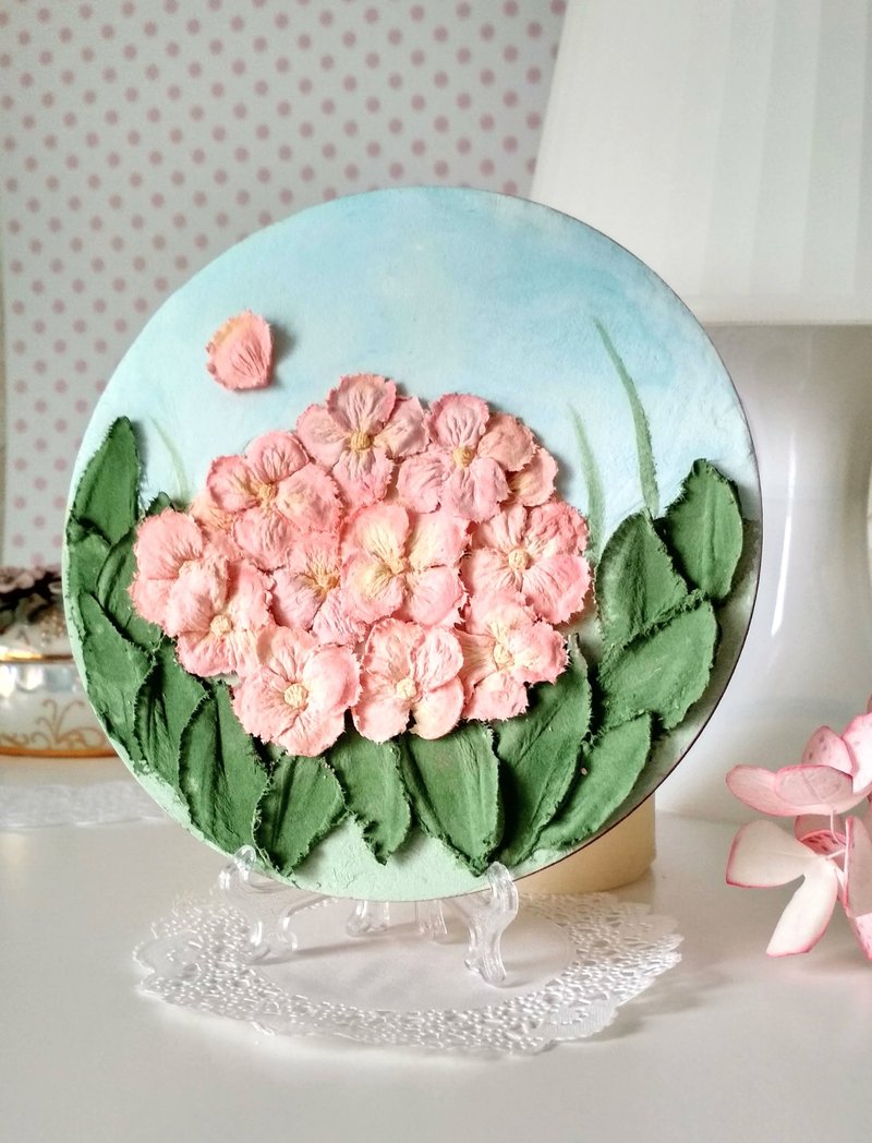 Round small painting with hydrangea Floral painting gift Hydrangea wall decor - 墙贴/壁贴 - 其他材质 蓝色