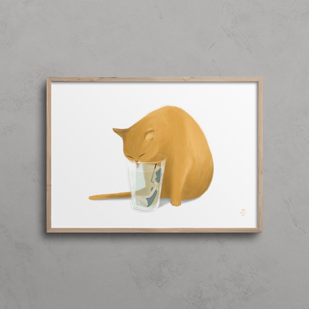 【装饰画】没事猫喝水 - 海报/装饰画/版画 - 纸 