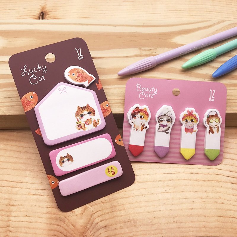 JzFun / 拉查花 便利贴组合包(招财猫查理&爱美丽) - 便条纸/标签贴 - 纸 多色