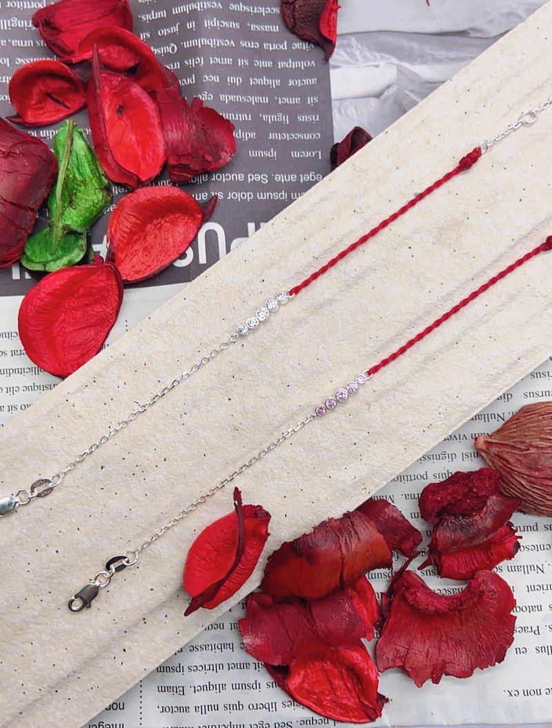 红线-一路钻-财源滚滚-幸运手链手环 纯银 蜡线 - 手链/手环 - 纯银 红色