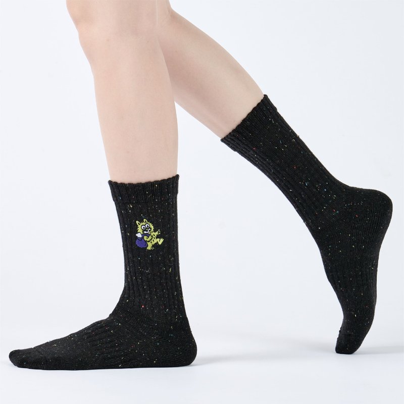 口袋里的怪兽 中筒袜 - 黑(F) - 袜子 - 棉．麻 黑色