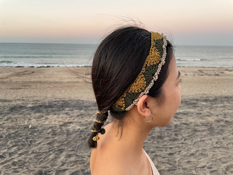 海堤上的烟火 手工编织发带  绑带式 绿 - 发带/发箍 - 棉．麻 绿色