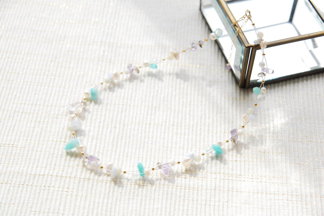 Spring color nylon coated wire Necklace Blue series 14 kgf - 项链 - 石头 蓝色