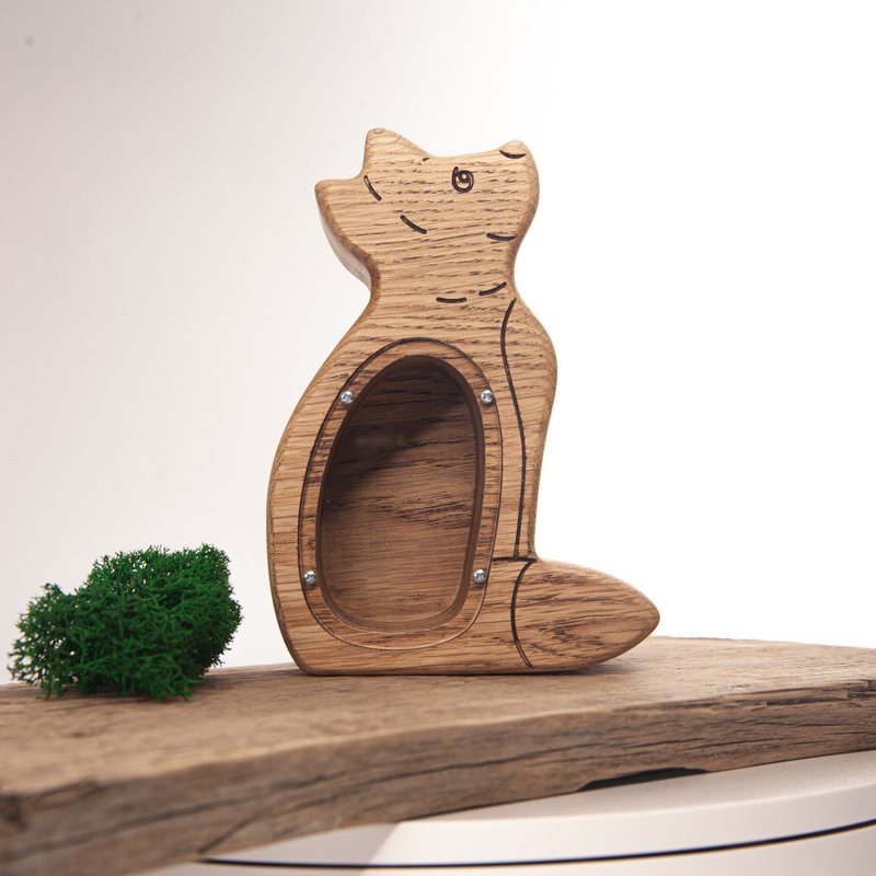 Wooden fox coin bank, Customized gift, save bank, animal money box, first gifts - 储蓄罐 - 木头 