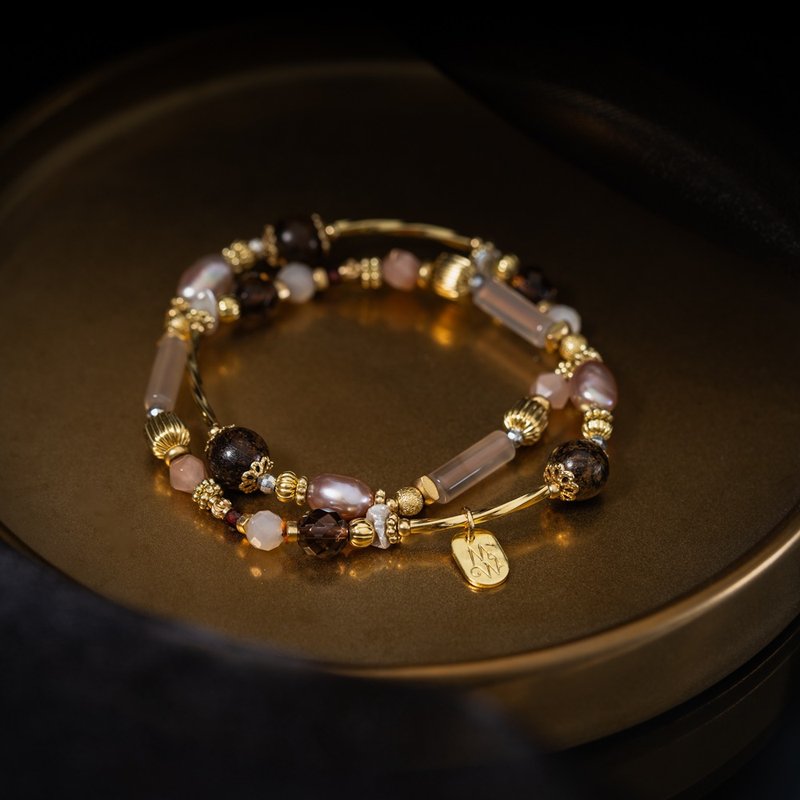 鎏金圆舞曲 l 灰玉髓金铜石橙月光双圈手链 C1684 - 手链/手环 - 宝石 