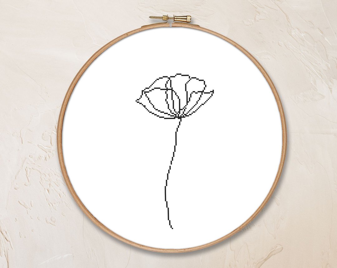 Black and white flower cross stitch pattern PDF for instant download - 手工艺教程/工具书 - 其他材质 