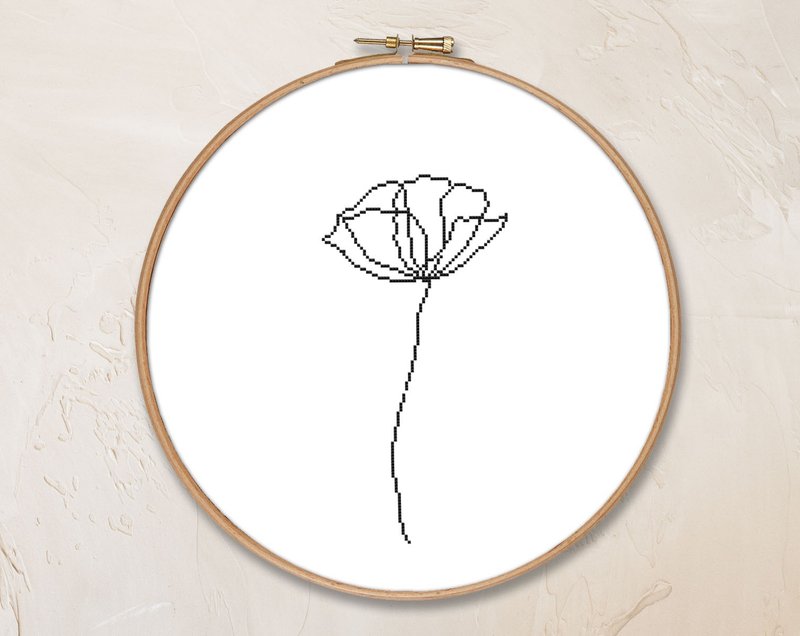 Black and white flower cross stitch pattern PDF for instant download - 手工艺教程/工具书 - 其他材质 