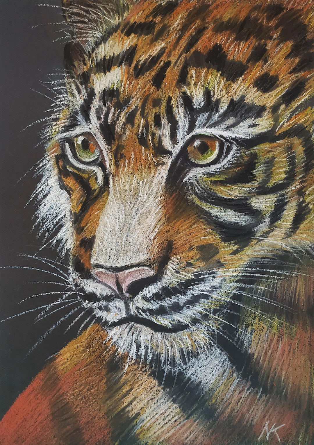 Portrait of a tiger oil pastel original work animal original painting - 墙贴/壁贴 - 纸 橘色