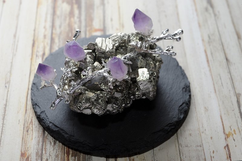 黄铁矿+紫水晶原矿 水晶 灵修 招财 破煞 防小人1 - 摆饰 - 宝石 