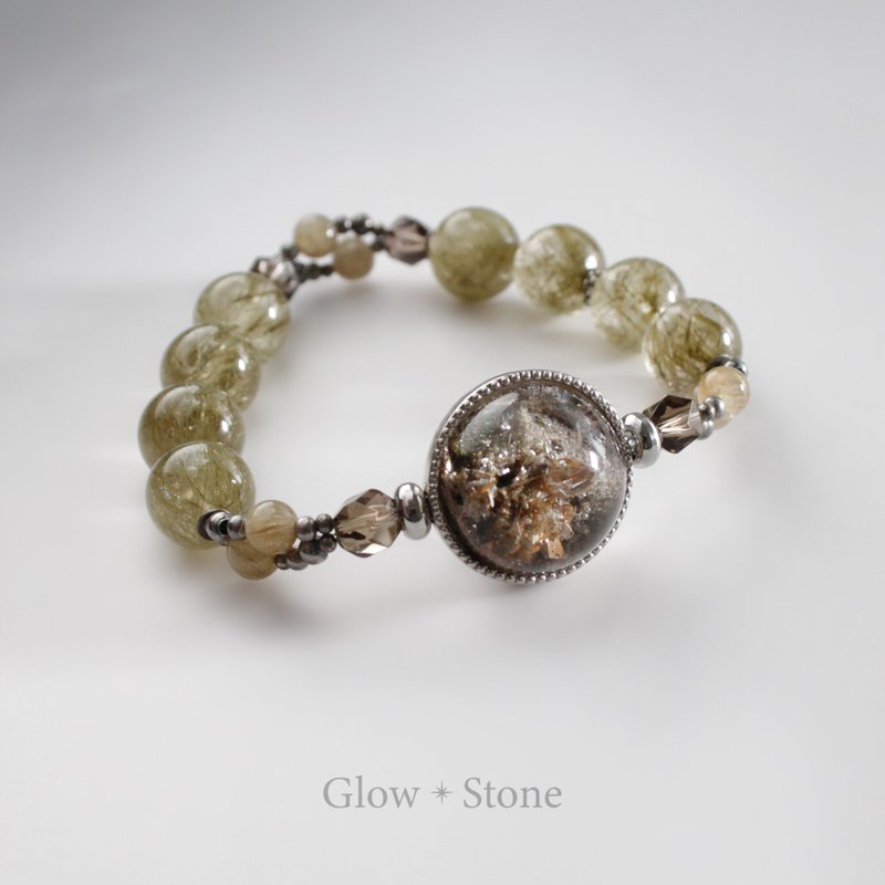 幽灵山共生黄方解石、锐钛矿及晶中晶手串 - 手链/手环 - 水晶 卡其色