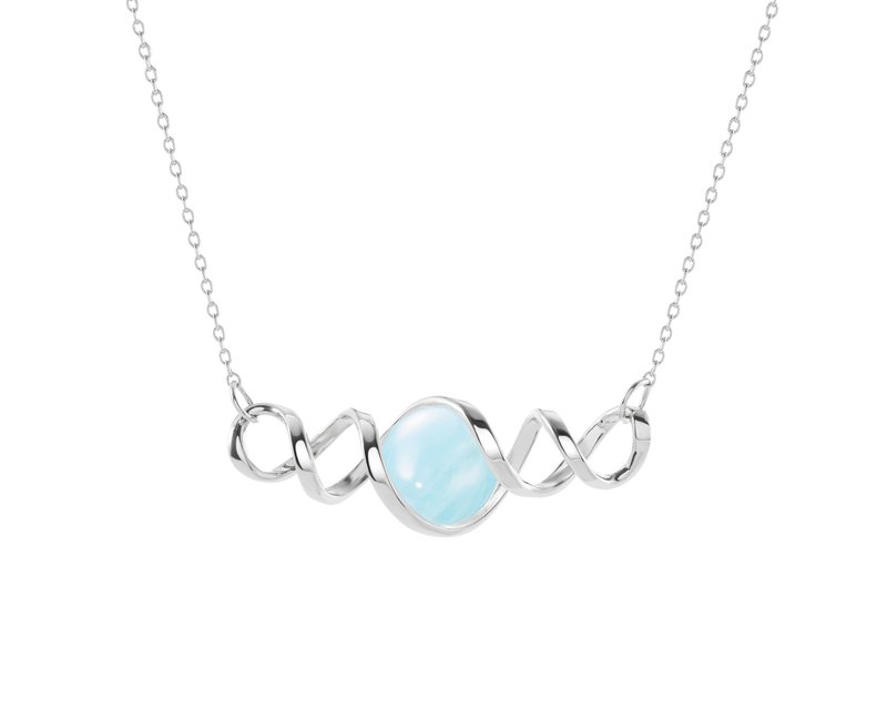 DNA海蓝宝项链 3月诞生石时尚宣言吊坠 简约925纯银抽象螺旋坠子 - 项链 - 纯银 蓝色