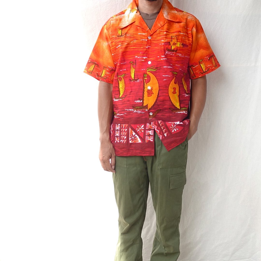 BajuTua /古着/ 70's 美国制 火红风帆Aloha夏威夷衬衫 - 男装衬衫 - 棉 红色