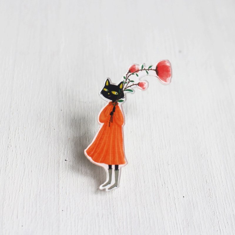 黑猫小姐小胸针 I 故事_遇见黑猫MissCatCat - 徽章/别针 - 压克力 红色