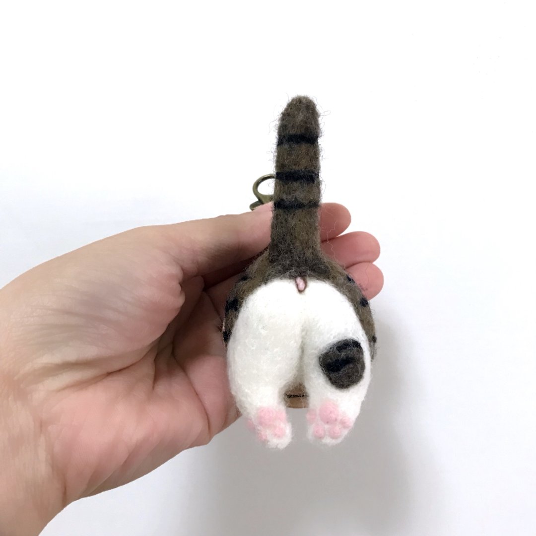 肥烤鸡屁股_口袋猫咪_皮革羊毛毡钥匙圈_免费钢印10个英文字母 - 钥匙链/钥匙包 - 羊毛 灰色